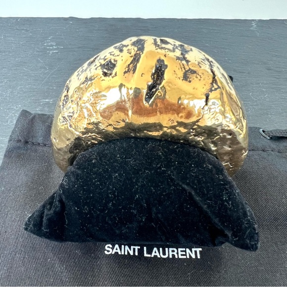 SAINT LAURENT Gold w Black Hammered Finish With Antique Look Cuff Bracelet NWOT - Picture 6 of 16